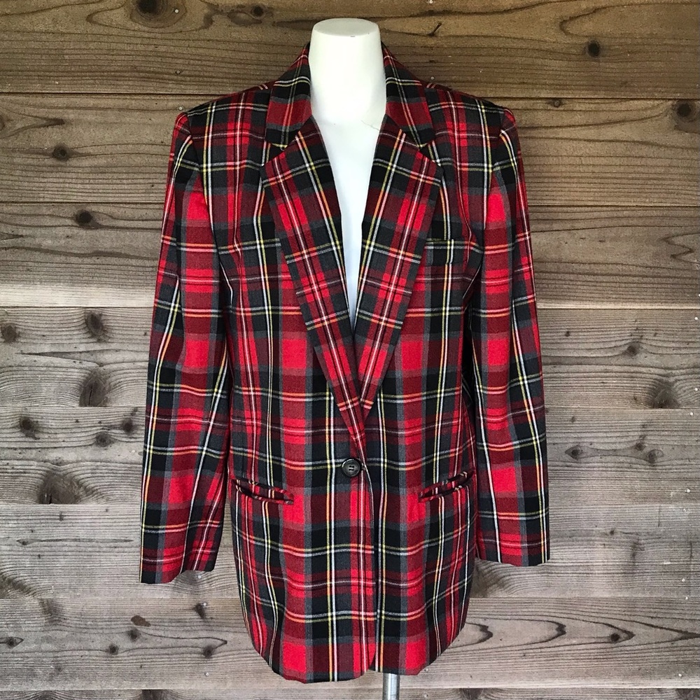 JH Collectibles Vintage Union Made Wool Single Button Plaid Jacket Size 16